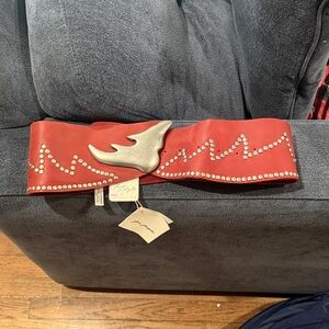 Free People Cherry Red Belt with Silver Studs